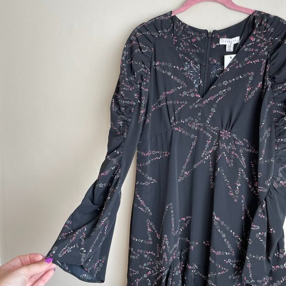 Topshop / Black Long Sleeve Star Mini Dress - Picture 6 of 12
